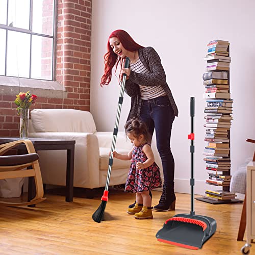kelamayi Broom and Dustpan Set for Home，Broom and Dustpan Set, Broom Dustpan Set, Broom and Dustpan Combo for Office, Indoor&Outdoor Sweeping, Stand Up Broom and Dustpan (Black&Red)