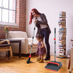 kelamayi Broom and Dustpan Set for Home，Broom and Dustpan Set, Broom Dustpan Set, Broom and Dustpan Combo for Office, Indoor&Outdoor Sweeping, Stand Up Broom and Dustpan (Black&Red)