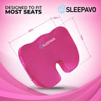 Sleepavo Pink Memory Foam Seat Cushion for Office Chair - Pillow for Sciatica, Coccyx, Back, Tailbone & Lower Back Pain Relief - Orthopedic Chair Pad for Lumbar Support in Office Desk, Car, Airplane