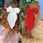 VELSCRUN Hair Clip - 3Pcs Silky Satin Hair Bows for Women in Red, Pink, White - Big Bow Hair Clips with Long Tail - Hair Accessories for Girls - Ideal for Special Occasions - 3 Count