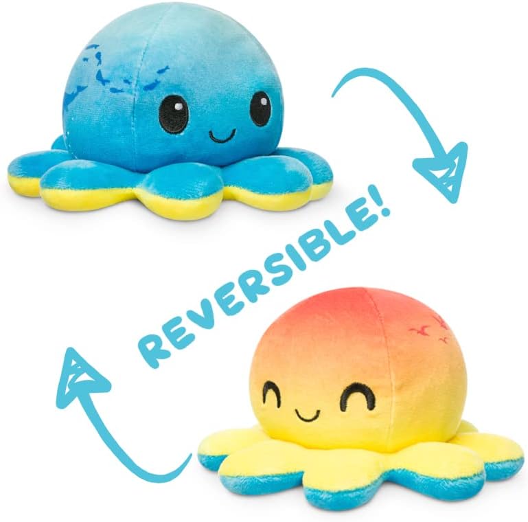 TeeTurtle - The Original Reversible Octopus Plushie - Sunset + Ocean - Cute Sensory Fidget Stuffed Animals That Show Your Mood, 4 inch