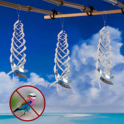 Hausse Bird Repellent Spiral Reflectors Silver Mylar Spinner, Hanging Reflective Bird Deterrent Device, Garden Decorative Scare Birds Away, Like Woodpeckers, Pigeons and Geese, 6 Pack