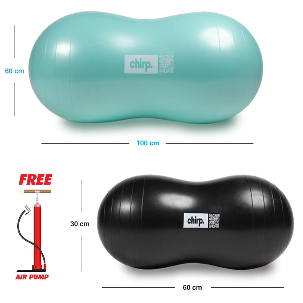 Chirp Cloud Peanut Mobility Ball for The Back, Physical Therapy Massage Ball for Adults, Exercise Balance Ball, Sensory Therapy Toys for Autistic & ADHD - 2 Pack (Mint 100x50cm, Black 60x30cm)