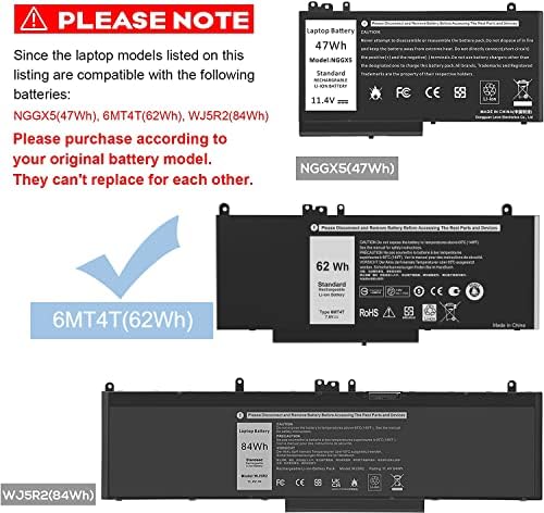 E5470 battery E5570 battery 6MT4T Battery Compatible with Dell Latitude 14 5470 E5470 15 5570 E5570 Precision 15 3510 M3510 Series Notebook Replacement for 7V69Y TXF9M 79VRK HK6DV 07V69Y [7.6V/62Wh]