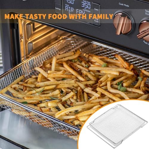 Upgraded Air Fryer Basket Replacement for Breville Smart Oven Parts 304 Stainless Steel Air Fryer Tray BOV800XL Pro BOV845BSS Breville Air Fryer Accessories Mesh Basket Oven Baking Pan 2 Pcs