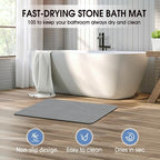Veeloim Stone Bath Mat Diatomaceous Earth Bath Mat Non-Slip Super Absorbent Stone Bath Mats for Bathroom Quick Drying Diatomite Stone Shower Mat Large Natural Easy to Clean(23.6×15.4" Gray)