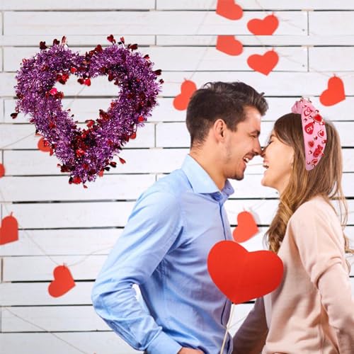 NVENF Hairband, Valentine's Day Headband for Women with Love Heart and Crystal, Red, Pink, Wide Top Knot Headband, Hair Accessories Gifts