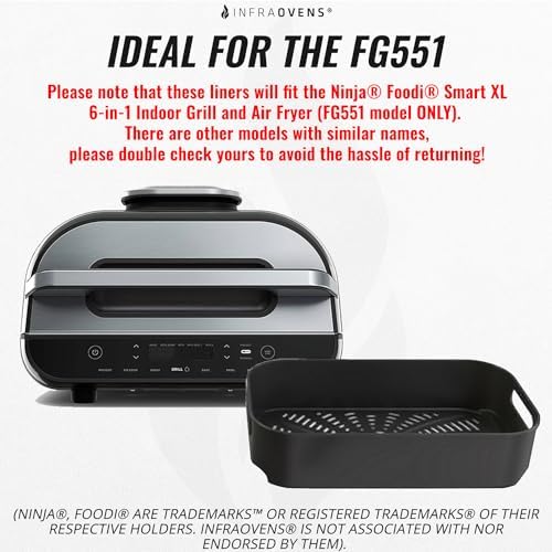 Reusable Liner Accessories for Ninja FG551 Foodi Smart XL 6-in-1 Indoor Grill Air Fryer, Crisper Basket Bottom Plate Nonstick Sheets, Replacement for Parchment Paper, Dishwasher Safe by INFRAOVENS