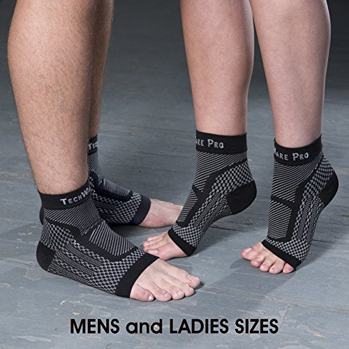 TechWare Pro Ankle Brace Compression Sleeve - Relieves Achilles Tendonitis, Joint Pain. Plantar Fasciitis Foot Sock with Arch Support Reduces Swelling & Heel Spur Pain. (Beige, L/XL)