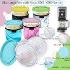 4Pack Containers Replacement for Ninja Creami Pints and Lids,4Pcs Ice Cream Neoprene Sleeve 160Pcs Waterproof Removable Labels,24oz Compatible with Ninja NC501 NC500 Series