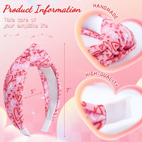 Knotted Headband, 2pcs Top Knot Headbands for Women, Hair Band for Girls, Valentines Day Heart Headband, Pink, Hair Accessories, Wide Headbands, One Size Fits Most