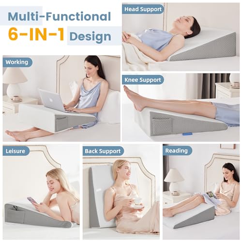 BDEUS 7.5" Wedge Pillow for Sleeping，Memory Foam Pillow for Back Support and Leg Elevation, Triangle Pillow for Sleeping Acid Reflux & Heartburn & GERD & Snoring