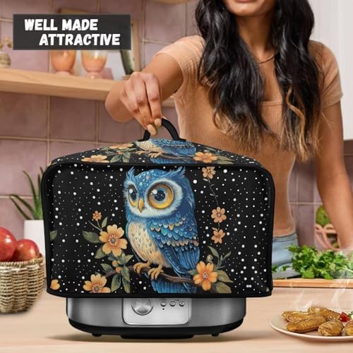 Floral Owl Crock Pot Covers For Kitchen Counter Electric Appliance Protector, Dust Protection Pressure Cooker Cover for 8 Quart Instant Pot and Air Fryer Accessories