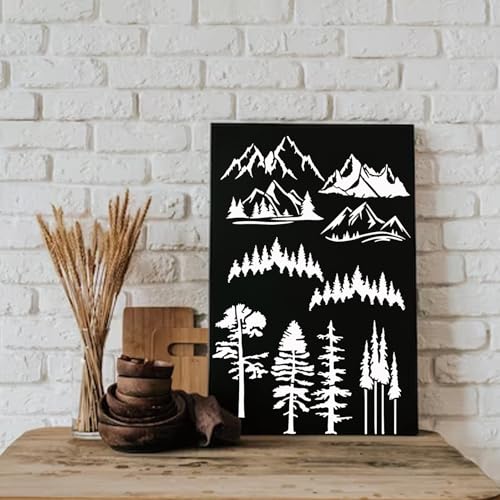 Mountain Stencils for Painting on Wood Burning Patterns Pine Tree Stencils Nature Stencil Christmas Tree Paint Template on Art Craft Canvas Wall Fabric Rock (50 Mountain)