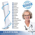 CHARMKING Compression Socks for Women & Men (8 Pairs) 15-20 mmHg Graduated Copper Support Socks are Best for Pregnant, Nurses - Boost Performance, Circulation, Knee High & Wide Calf (L/XL, White)