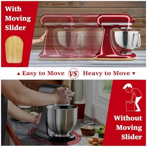 KAWENDE Mixer Slider Mat for Kitchenaid Stand Mixer, Bamboo Sliding Board for KitchenAid 4.5-5 Qt Tilt-Head Stand Mixer, Mixer Slider for Counter Sliding Tray for KitchenAid Mixer Mixers Accessories