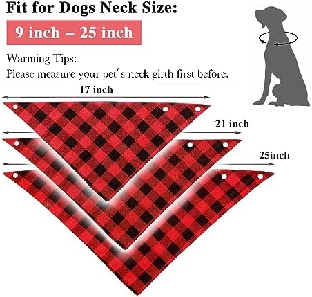 2PCS Chirstmas Red and Black-White Plaid Dog Bandanas with Button, Dual Layer Scarf Soft Cotton Triangle Bib Girls and Boys Kerchief Adjustable Accessories for Small Medium Large Pets