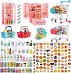 164Pcs Mini Shopping Cart Basket Miniature Food Drink Toy Supermarket Metal Handcart Trolley DollHouse Store Grocery Accessories Kitchen Play Game Party Model Shelves Cash Register Refrigerator Fridge