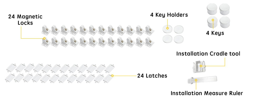 Vmaisi Adhesive Magnetic Locks for Cabinets & Drawers (24 Pack and 4 Keys + Cradle)