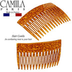 Camila Paris CP3330 French Hair Side Comb, 3 inch Small Amber, French Twist Hair Combs Decorative, Strong Hold Hair Clips for Women Bun Chignon Up-Do Styling Girls Hair Accessories, Made in France