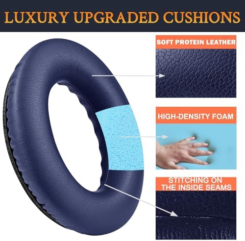 SoloWIT Replacement Ear Pads Cushions, Earpads Compatible with Bose QuietComfort 35 (Bose QC35) and Quiet Comfort 35 II (Bose QC35 II) Over-Ear Headphones (Midnight Blue)