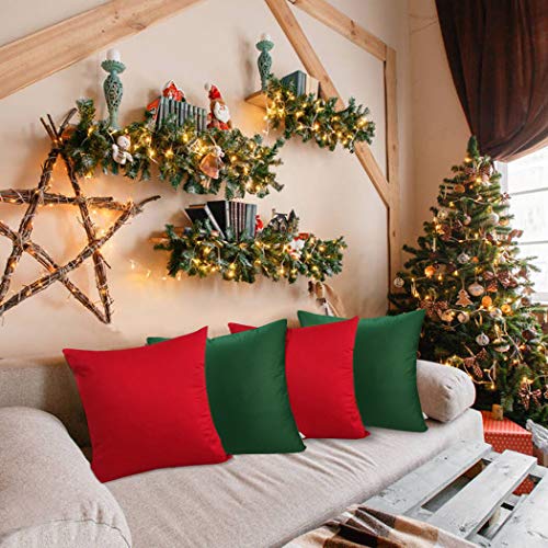 Thmyo 4-Pack 100% Cotton Comfortable Solid Decorative Throw Pillow Case Square Cushion Cover Sublimation Blank Pillow Covers DIY Throw Pillowcase for Sofa Couch(18x18 inch/ 45x45cm,Christmas Green)