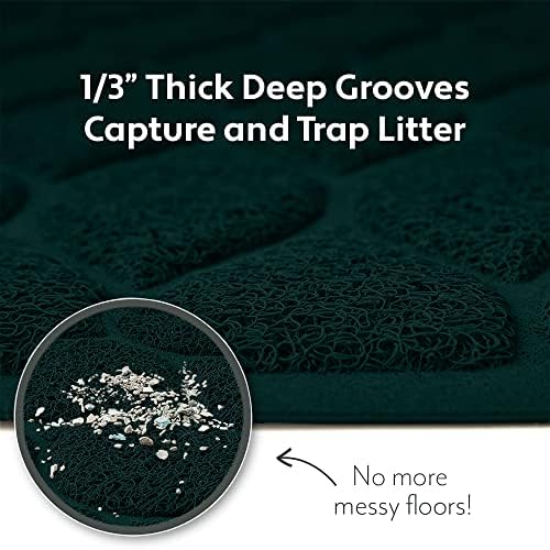 MIGHTY MONKEY Waterproof BPA Free Cat Litter Box Trapping Mat, Easy Clean Floors, Textured Backing, Soft on Sensitive Kitty Paws, Cats Accessories, Less Waste, Stays in Place, 35x23, Hunter Green