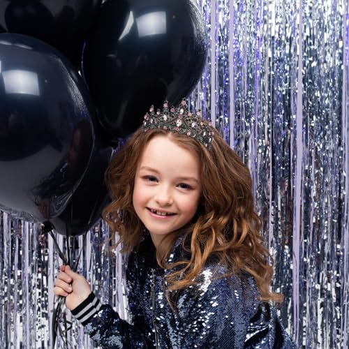Velscrun Pink-Black Crystal Birthday Tiara Crowns for Women Girls Elegant Princess Crown with Combs Birthday Girl Headband Sash Happy Birthday Party Decorations Birthday Gift Hair Accessories