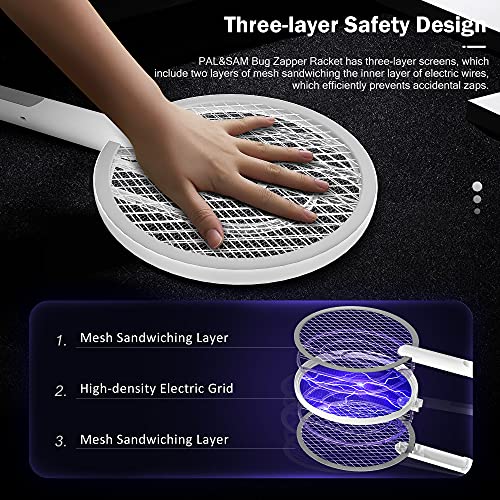 PAL&SAM Bug Zapper, Mosquito Killer USB/Rechargeable, Electric Fly Swatter Lamp & Racket 2 in 1 for Home, Bedroom, Kitchen, Patio (White)