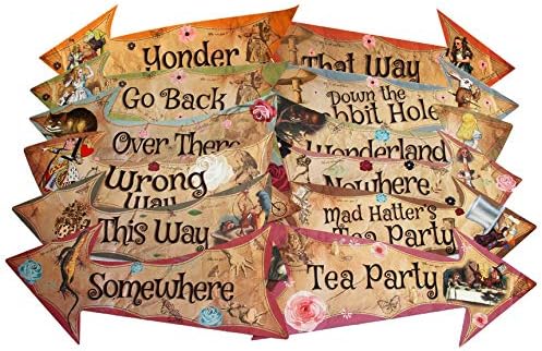 Alice in Wonderland Party Vintage Style Arrow Signs/Mad Hatters Tea Party Props Pack of 12 Signs