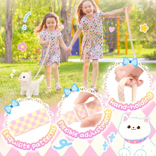 Tagitary Plush Toys Electronic Toy Cat That Walking and Meowing,Tail Wagging Interactive Toy Cat for Kids with Leash,Easter Christmas Birthday Gift for Toddlers Kids