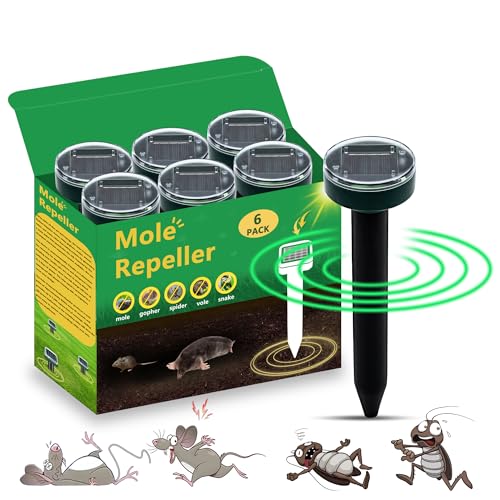 6pk Mole Upgrade Solar Repellent Outdoor for Lawns Gopher Repellent Ultrasonic Powered Mole Repellent Deterrent Snake Repeller Mole Repellent Lawns Yard Garden