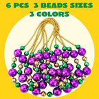 JOYIN 3 Pcs Mardi Gras Jumbo Bead Necklaces, 44'' Gold Green Purple Necklaces Beads for Mardi Gras Parade Decorations Party Favors Supplies, Costume Outfit Accessories