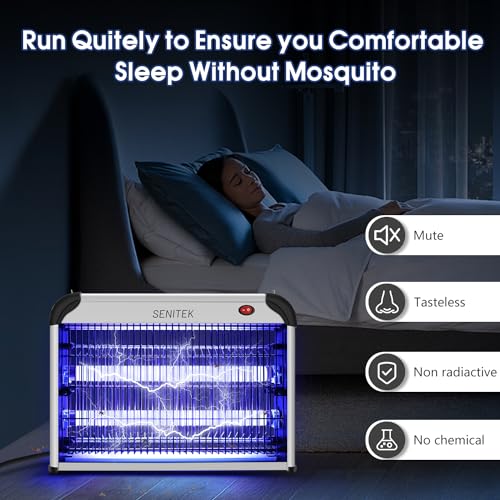 Bug Zapper Indoor, Electric Mosquito Zapper, Powerful Fly Insect Killer Repellent Lamp Outdoor Patio, Home Pest Control Bug Catcher Eliminator for Gnat Fruit Fly Moth w/Replacement Bulb (Silver)