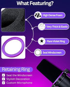 SM7b Foam Cover for Shuer SM7B, MV7 POP Filter RK345 Replacement, Windscreen with Colored Retaining O-Ring Identified Seat (Violet)