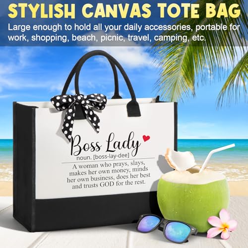 Boss Day Gifts for Her Women Bosses, Boss Lady Gifts for Women Best Boss Gifts Cool Gifts for Bosses Female, Funny Boss Appreciation Gifts Birthday Christmas Farewell Gifts for Boss w/ Canvas Tote Bag