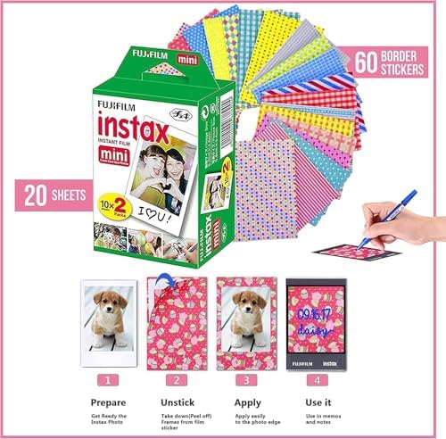 Fujifilm Instax Mini Link 3 Smartphone Printer Sage Green + Fuji Film Value Pack (20 Sheets)+ Shutter Accessories Bundle, Incl. Protective Case, 20 Sticker Frames, USB Type C Cable