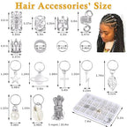 Lucomb 259 Pcs Hair Jewelry and Accessories - Silver Loc Jewelry, Hair Cuffs, Clips, Charms, Rings for Women's Braids, Dreadlocks, and Hair Decoration