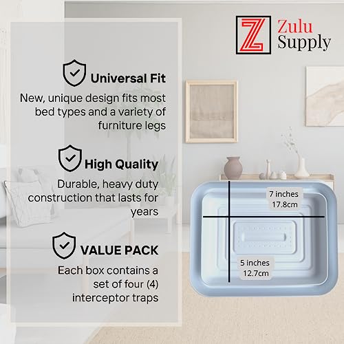 Zulu Supply Bed Bug Interceptors, Traps, Bedbug Monitor, Insect Detector for Bed Legs or Furniture (White XL 4-Pack)