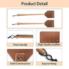 DEBETOOL Fly Swatter Set - 2 Pack Wooden Leather Fly Swatter with Hanging Rope, Heavy Duty Fly Swatter for Indoors and Outdoors (2 Brown)