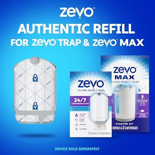 Zevo Flying Insect Refills for Indoor Light Trap: 4 Light Trap Refill Cartridges Capture Fruit Flies, Gnats and Houseflies (4 Cartridges)