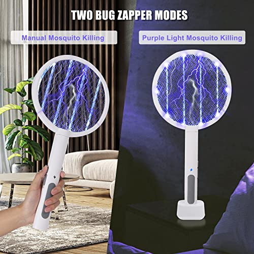 Lulu Home 2 Pack Electric Mosquito Swatter, 2-in-1 Bug Zapper Racket with 3000V High Voltage, USB Charging LED Lighted Handheld Fly Killer Racquet with 3-Layer Safety Mesh for Indoor Pest Control