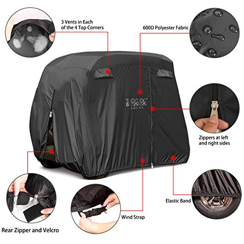 10L0L Universal 2-4 Passenger Golf Cart Cover for EZGO, Club Car and Yamaha, Waterproof Sunproof and Durable, Black