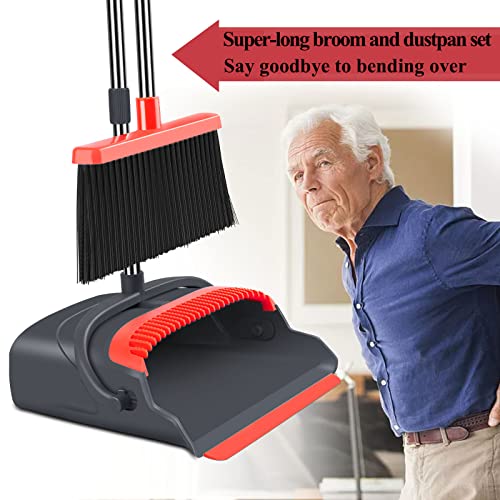 kelamayi Broom and Dustpan Set for Home，Broom and Dustpan Set, Broom Dustpan Set, Broom and Dustpan Combo for Office, Indoor&Outdoor Sweeping, Stand Up Broom and Dustpan (Black&Red)