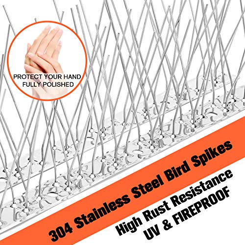 WELLUCK Bird Spikes for Small Birds Pigeons, 15 Feet /14 Strips Anti Bird Fence Spike, Nest Prevention Bird Off Spike Repellent, Stainless Steel, Smooth Polishing Harmless Deterrent