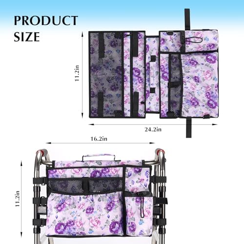 Walker Accessories for Folding Walker Double Sided Walker Bag with Cup holer Organizer Pouch Storage Tote for Rollator Carrying