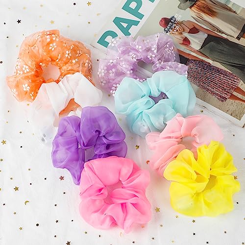 8 Pcs LED Scrunchies for Women - Scrunchy, Light Up Scrunchies for Girls, Colorful Yarn Hair Tie Multi Light Modes, Glow in the Dark Hair Accessories for Christmas Rave Party (#01)