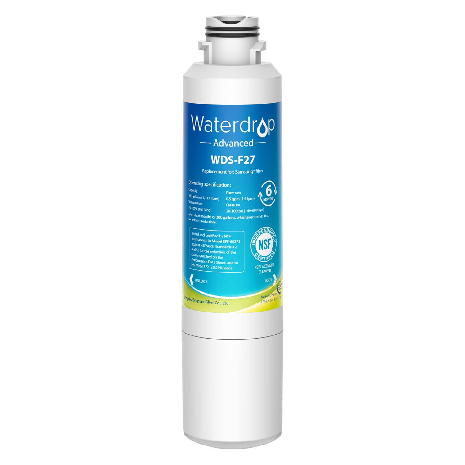 Waterdrop DA29-00020B 𝐍𝐒𝐅 𝟓𝟑&𝟒𝟐 𝐂𝐞𝐫𝐭𝐢𝐟𝐢𝐞𝐝 Water Filter, Replacement for Samsung® HAF-CIN/EXP, DA29-00020A/B, DA29-00020B-1, RF263BEAESR, RF28HMEDBSR, RS25J500DSR, 1 Filter