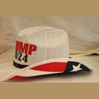 Generic Trump 2024 Western Cowboy Hat, American Flag Cowboy Hat for Men and Women, Wide Brim Straw Cowboy and Cowgirl Hat, Classic Outdoor Sunshade Cowboy Hats with Belt Buckle Multicolor