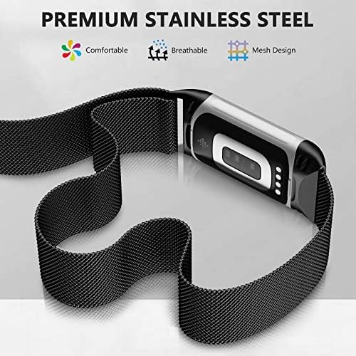 JKD Compatible with Fitbit Charge 6/Charge 5 Bands, Adjustable Stainless Steel Metal Mesh Loop Replacement Straps for Women & Men, Advanced Activity & Fitness Trackers